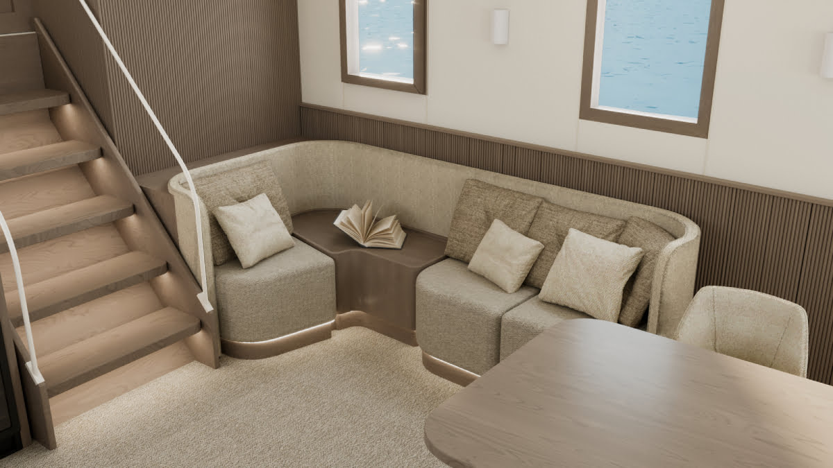 Neutralni tonovi enterijera jahte ugaona jastuci